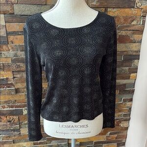 Vintage Garey Petites Black Patterned Sparkle Women's Top